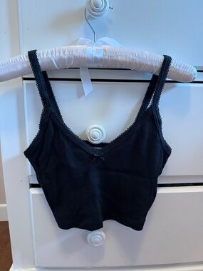 Aritzia Black Ribbed Lace-Trim Tank